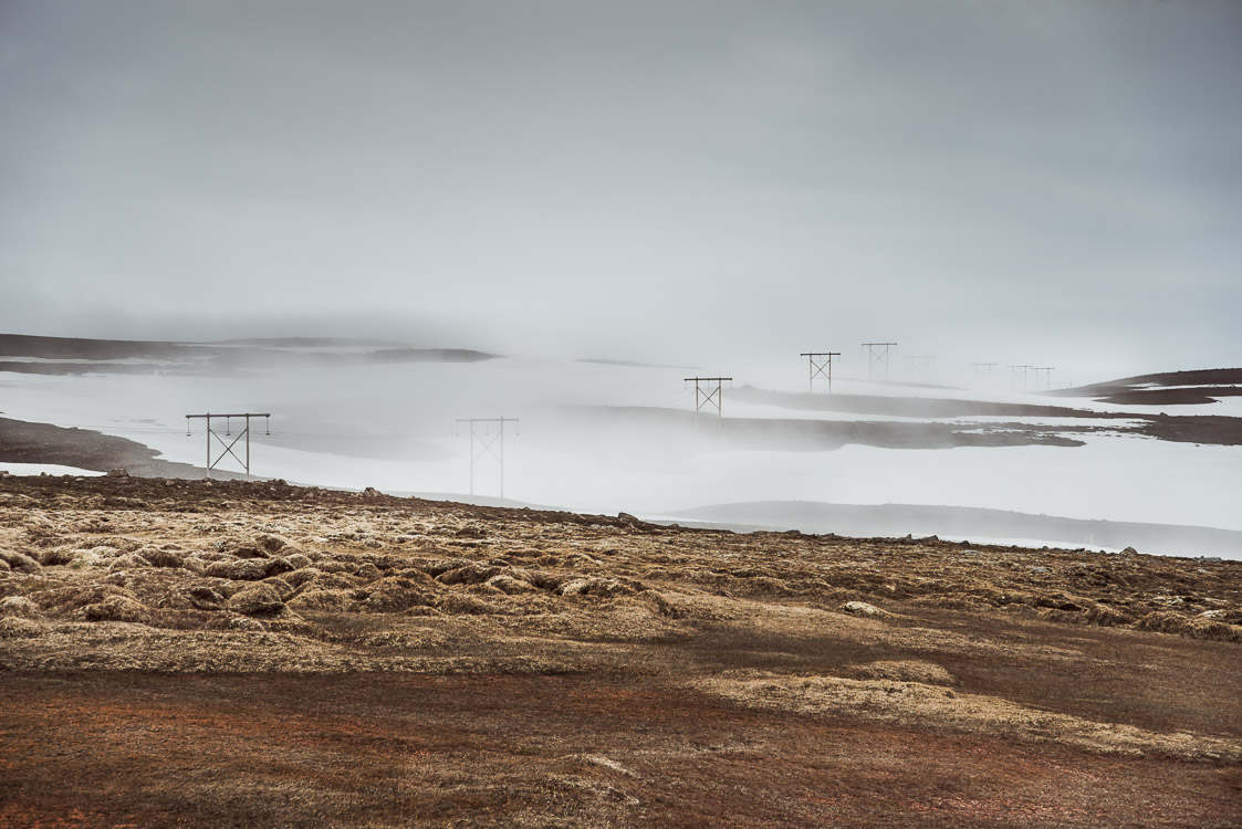 Foggy utility pole iceland Sebastien Mas